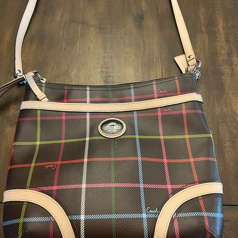 Coach Brown and Tan Crossbody Bag with Adjustable Strap